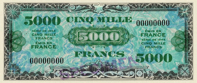 France, Allied Military Occupation, 5000 Francs, 1944, P.121 REPLICA My Store
