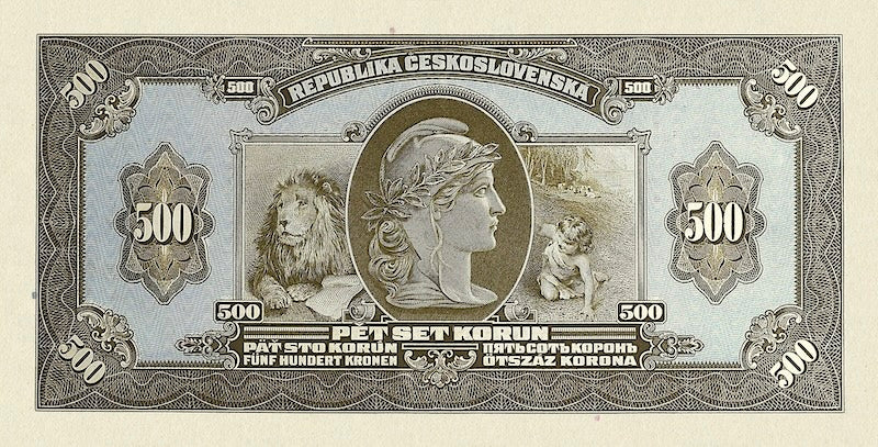 “Czechoslovakia 1920–1923 500 & 5000 Korun replica banknotes”