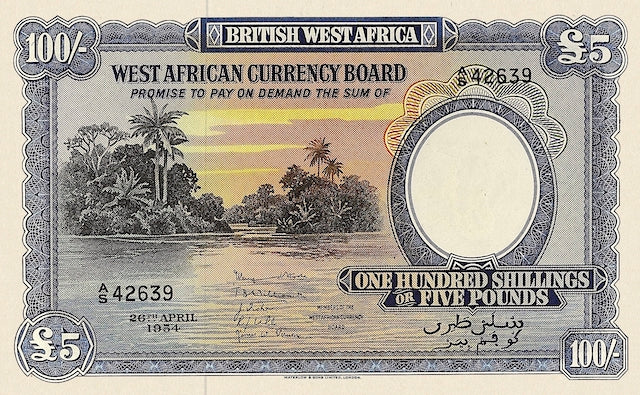 “British West Africa 10 Shillings QEII replica banknote, 1953”
