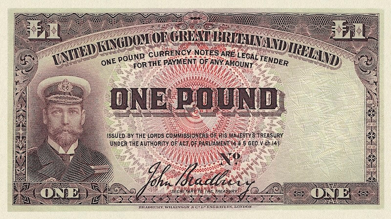 “United Kingdom Treasury Note £1, King George V, Unissued 1914 banknote”
