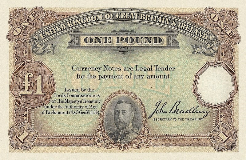 “United Kingdom Treasury Note £1, King George V, Unissued 1914 banknote”
