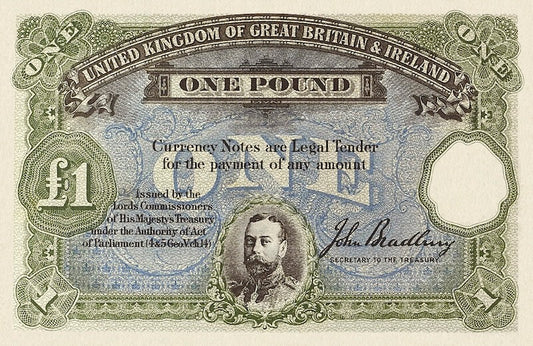 United Kingdom Treasury Note £1, King George V, Unissued 1914 banknote”