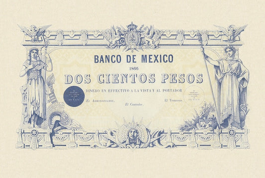 Mexico, Empire Maximilian, Banco de Mexico, 10 - 200 Pesos, 1866, P.7 - P.10, Complete Set REPLICA My Store