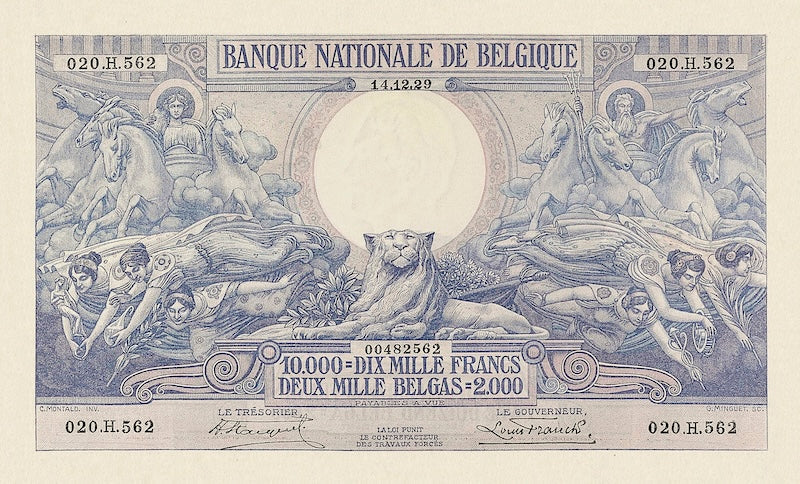 Belgium, Banque Nationale de Belgique, 10000 Francs (2000 Belgas), 1929 - 1942 , P.105 REPLICA My Store