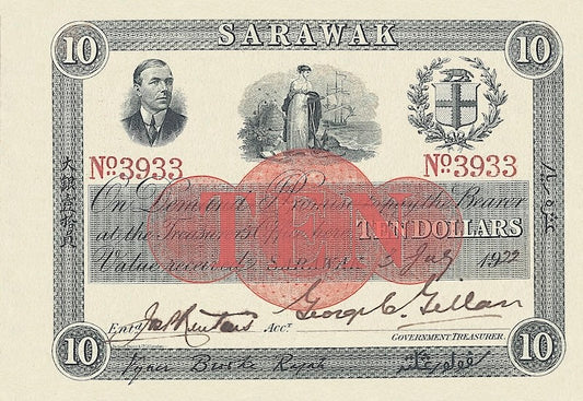 Sarawak Rajah Brooke 1918–1922 1 to 10 Dollars replica banknotes