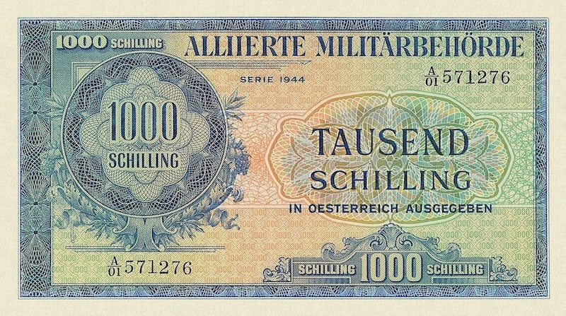 Austria 1944 1000 Schilling Allied Military Occupation replica note