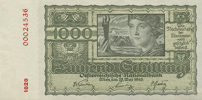Austria, National Bank First Issue, 1000 Schilling, 1945, P.120 REPLICA My Store
