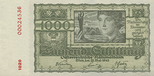 Austria, National Bank First Issue, 1000 Schilling, 1945, P.120 REPLICA My Store