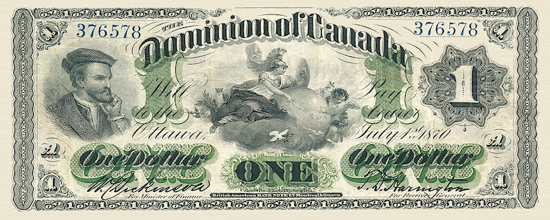 “Dominion of Canada 1 Dollar 1870 replica banknote”