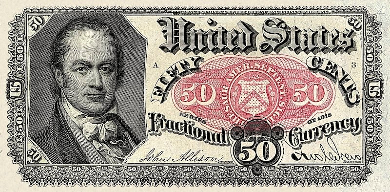 United States, Fractional Fifth Issue, 10, 25 & 50 Cents, 1874, P.122 - P.124, Complete Set REPLICA My Store