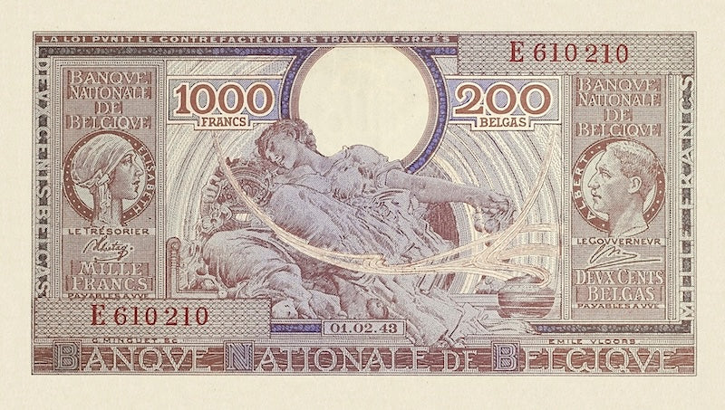 1947 Belgium 1000 Francs Banque Nationale Replica