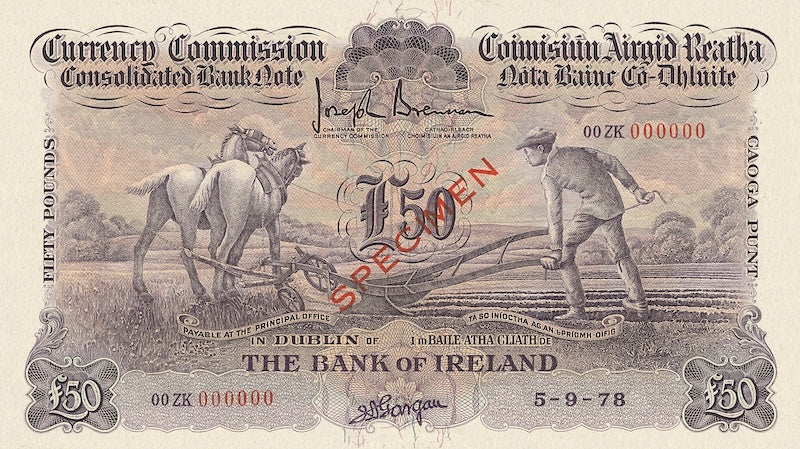 Ireland, Ploughman Issues, 1 - 100 Pounds, 1929, Complete Set, P.8 - P.13 REPLICA My Store