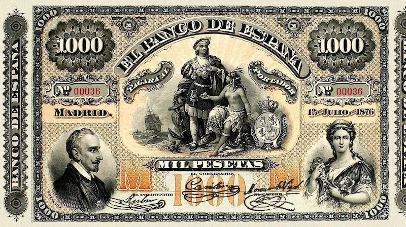 Spain, Banco de España, Lope de Vega Issues 100, 100 & 1000 Pesetas, 1876, P.11 - P.13, Complete Set REPLICA My Store