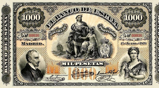 Spain, Banco de España, Lope de Vega Issues 100, 100 & 1000 Pesetas, 1876, P.11 - P.13, Complete Set REPLICA My Store