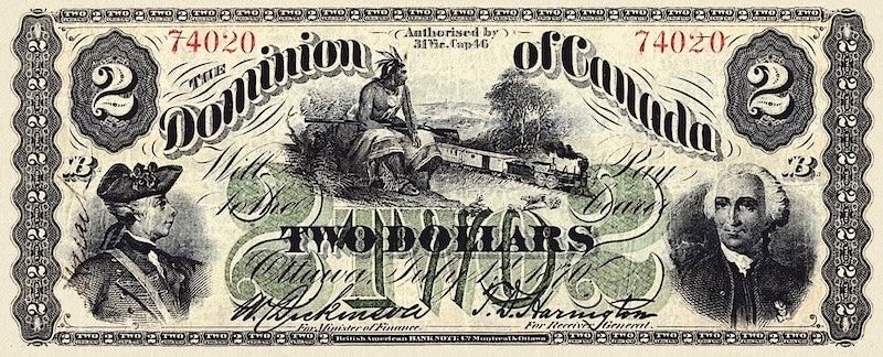 “Dominion of Canada 2 Dollar replica P.13 banknote”