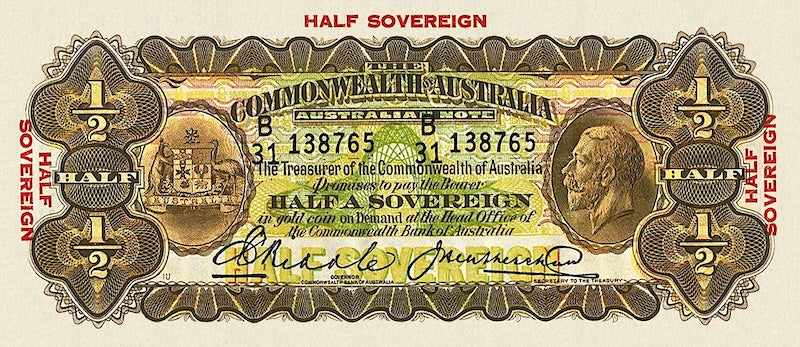 Australia, Commonwealth Bank,  1/2 Sovereign, 1 - 10 Pounds, 1925 - 1933, P.15 - P.18, Complete Set REPLICA My Store
