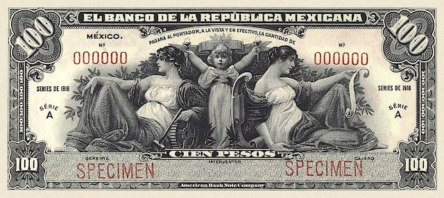 “Mexico 5 Pesos 1918 Banco de la Republica Mexicana replica banknote, P.11”
