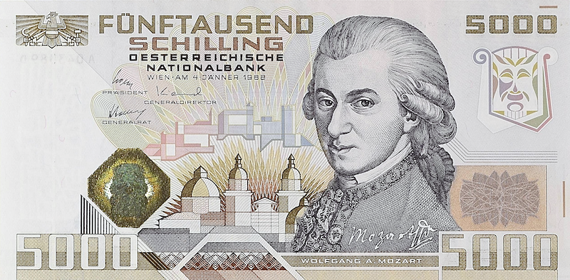 1982 Austria 5000 Schilling National Bank replica banknote