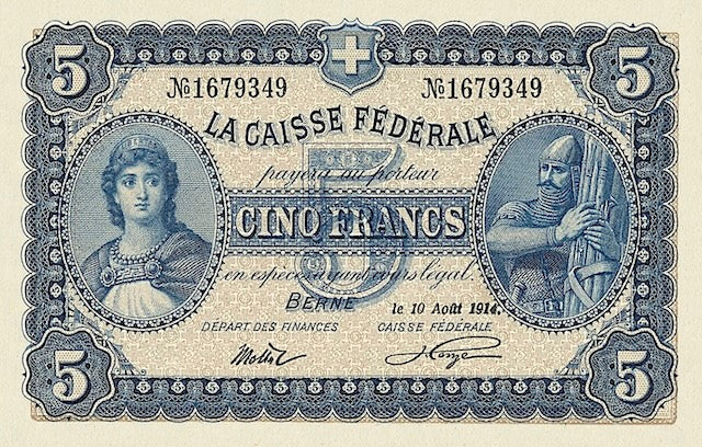 Switzerland, Federal Treasury (Caisse Fédérale), 5, 10, 20 Francs, 1914, P.15, P.18 & P.21 REPLICA My Store