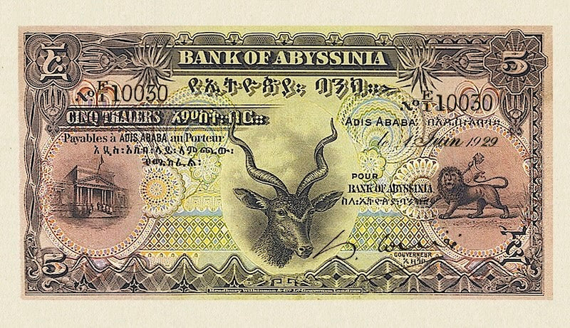 Ethiopia, Bank of Abyssinia, 5 - 500 Thalers, 1915, P.1 - P.5, Complete Set REPLICA My Store