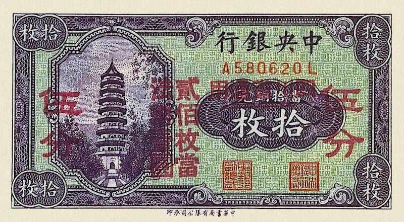 China, Central Bank Provisional 1928, 10, 20, 50 Coppers & 5 Yuan, P.167 - P.170, Complete Set REPLICA My Store