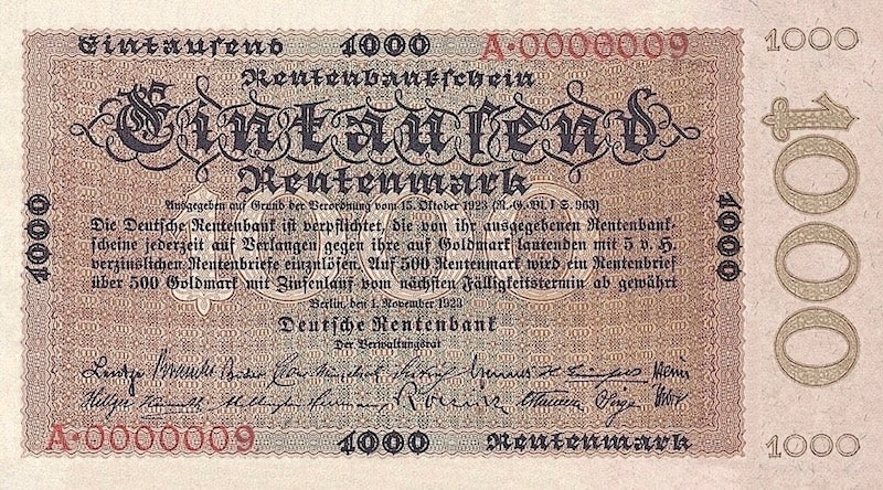 “Germany 1923 Rentenbankschein 1–1000 Rentenmark replica banknotes”
