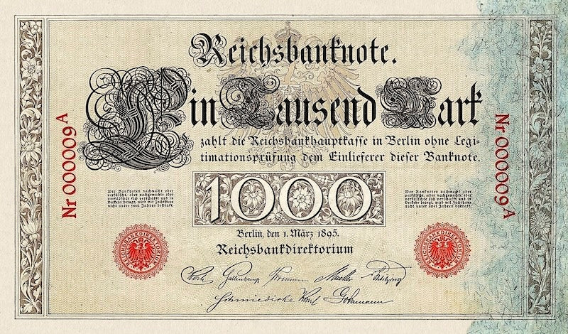 1895–1896 German Reichsbanknote 100 & 1000 Mark replica set