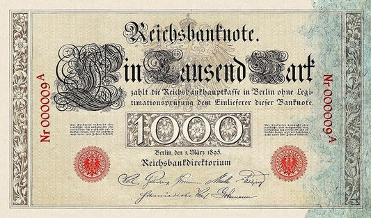 1895–1896 German Reichsbanknote 100 & 1000 Mark replica set