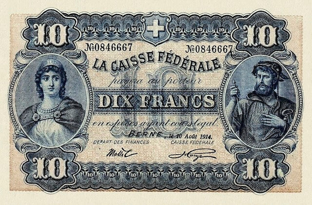 Switzerland, Federal Treasury (Caisse Fédérale), 5, 10, 20 Francs, 1914, P.15, P.18 & P.21 REPLICA My Store