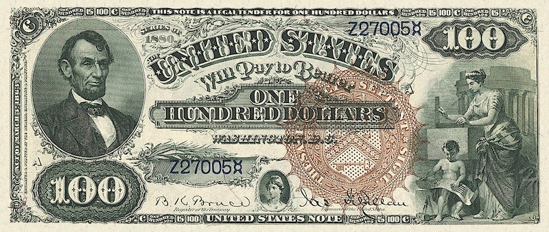 U.S. Treasury Notes 1880 full replica set 1 to 1000 Dollars