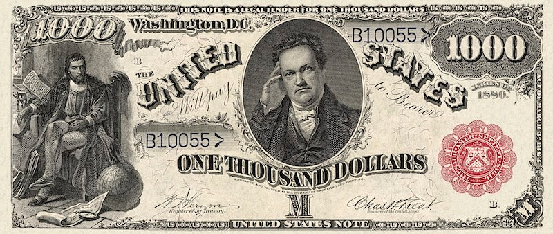 United States 1880 1000 Dollar Treasury Note replica front side