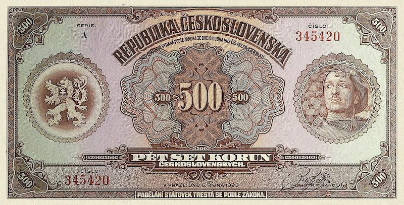 “Czechoslovakia 1920–1923 500 & 5000 Korun replica banknotes”