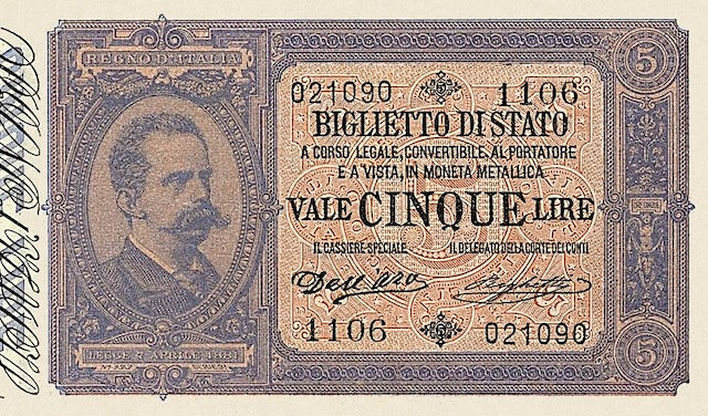 Italy, Biglietto Di Stato, 5, 10 & 25 Lire, 1882 - 1923, P.18 - P.24, Complete Set REPLICA My Store