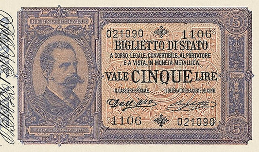 Italy, Biglietto Di Stato, 5, 10 & 25 Lire, 1882 - 1923, P.18 - P.24, Complete Set REPLICA My Store