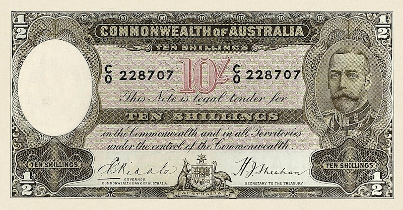 Australia, Commonwealth Bank,  10 Shillings, 1 - 10 Pounds, 1933 - 1939, P.19 - P.24, Complete Set REPLICA My Store
