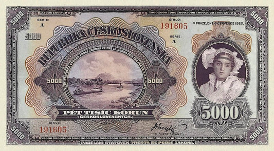 “Czechoslovakia 1920–1923 500 & 5000 Korun replica banknotes”