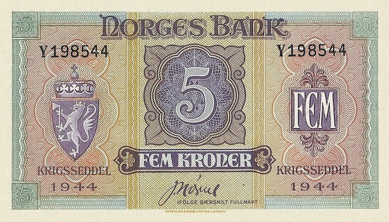Replica of Norwegian WW2 Government-in-Exile banknotes