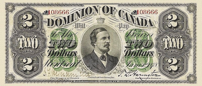 “Dominion of Canada 2 Dollar replica P.19 banknote”