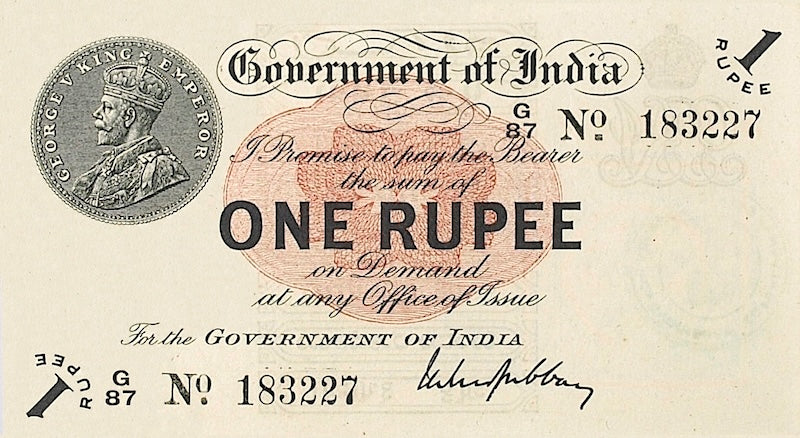 British India 1917 1 Rupee replica banknote King George V front side