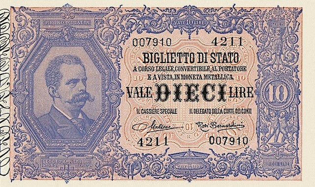 Italy, Biglietto Di Stato, 5, 10 & 25 Lire, 1882 - 1923, P.18 - P.24, Complete Set REPLICA My Store