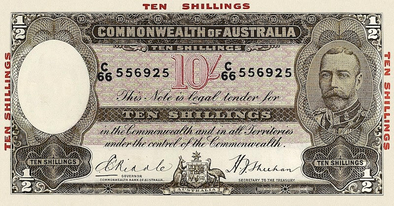 Australia, Commonwealth Bank,  10 Shillings, 1 - 10 Pounds, 1933 - 1939, P.19 - P.24, Complete Set REPLICA My Store