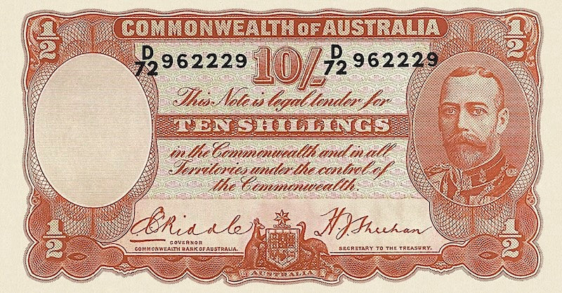 Australia, Commonwealth Bank,  10 Shillings, 1 - 10 Pounds, 1933 - 1939, P.19 - P.24, Complete Set REPLICA My Store