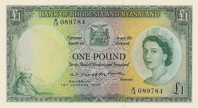 Rhodesia & Nyasaland, QEII 1956, 10 Shillings, 1, 5, 10 Pounds, P.20 - P.23, Complete Set REPLICA My Store