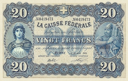 Switzerland, Federal Treasury (Caisse Fédérale), 5, 10, 20 Francs, 1914, P.15, P.18 & P.21 REPLICA My Store