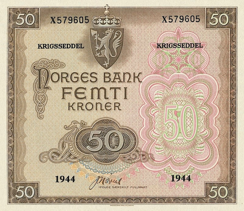 Replica of Norwegian WW2 Government-in-Exile banknotes