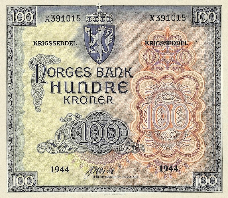 Replica of Norwegian WW2 Government-in-Exile banknotes