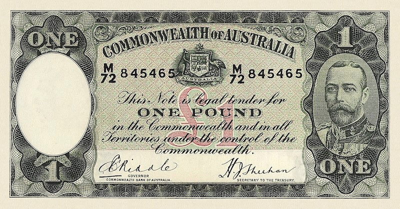 Australia, Commonwealth Bank,  10 Shillings, 1 - 10 Pounds, 1933 - 1939, P.19 - P.24, Complete Set REPLICA My Store