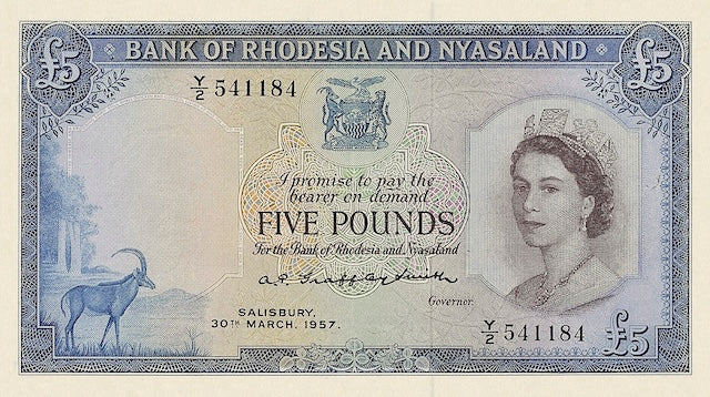 Rhodesia & Nyasaland, QEII 1956, 10 Shillings, 1, 5, 10 Pounds, P.20 - P.23, Complete Set REPLICA My Store