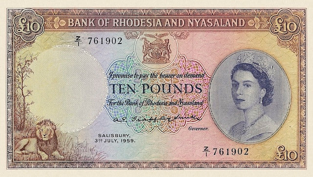 Rhodesia & Nyasaland, QEII 1956, 10 Shillings, 1, 5, 10 Pounds, P.20 - P.23, Complete Set REPLICA My Store
