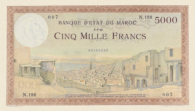 Morocco, Banque D'Etat Du Maroc, 10 - 5000 Francs, 1928 - 1947, P.17 - P.23, Complete Set REPLICA My Store